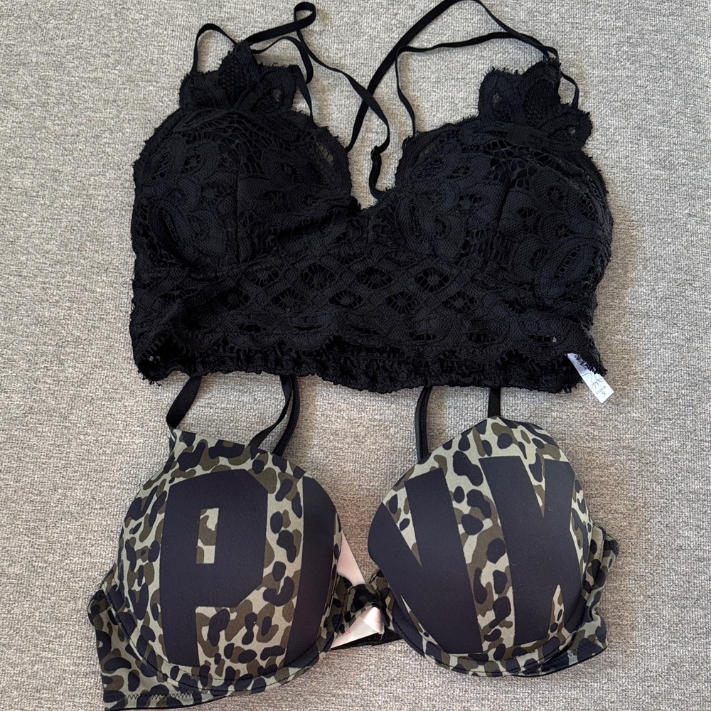 PINK by Victoria Secret Wear Everywhere Push Up Bra and Anemone Bralette Bundle